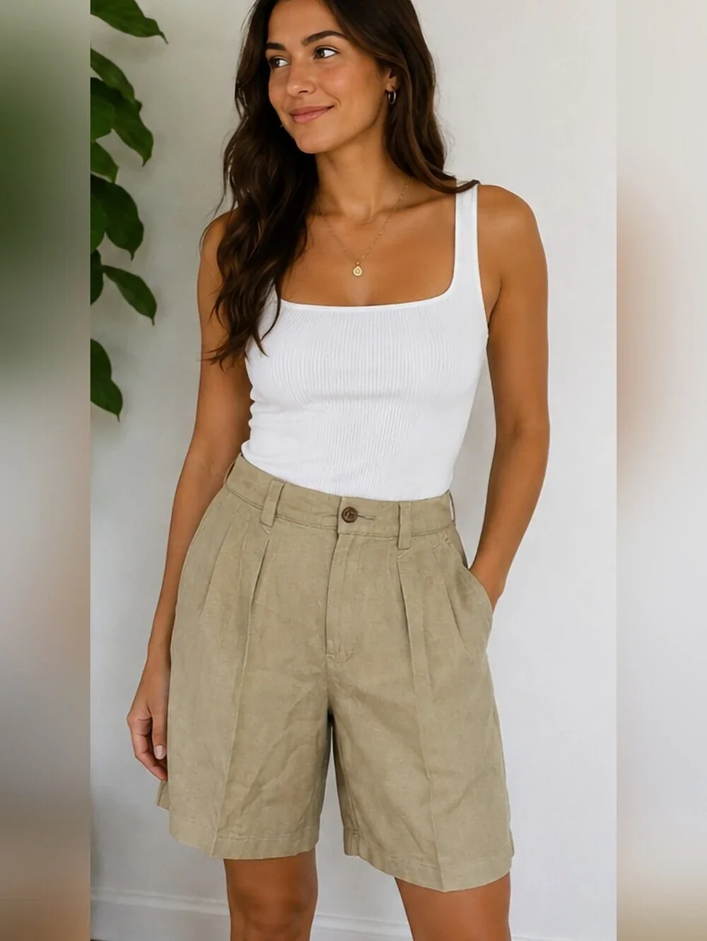 Vintage Tommy Bahama 100% Silk Pleated Bermuda Shorts Khaki Size 6/Small